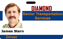 Template ID badge for Diamond Senior Transportation Services featuring a man with brown hair and mustache, labeled Driver, blue and gold text, waterproof, 40mil thick option Template ID badge for Diamond Senior Transportation Services featuring a man with brown hair and mustache, labeled Driver, blue and gold text, waterproof, 40mil thick option