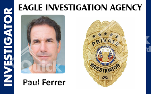 Template ID card for Eagle Investigation Agency with a man’s photo, gold investigator badge, INVESTIGATOR text; waterproof durable PVC with clear overlay option Template ID card for Eagle Investigation Agency with a man’s photo, gold investigator badge, INVESTIGATOR text; waterproof durable PVC with clear overlay option