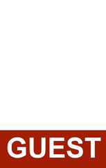 ID card template featuring a solid red bar at the bottom with "GUEST" in bold white capitals; rest of the badge is blank white. Waterproof, bend resistant, 40mil thick option