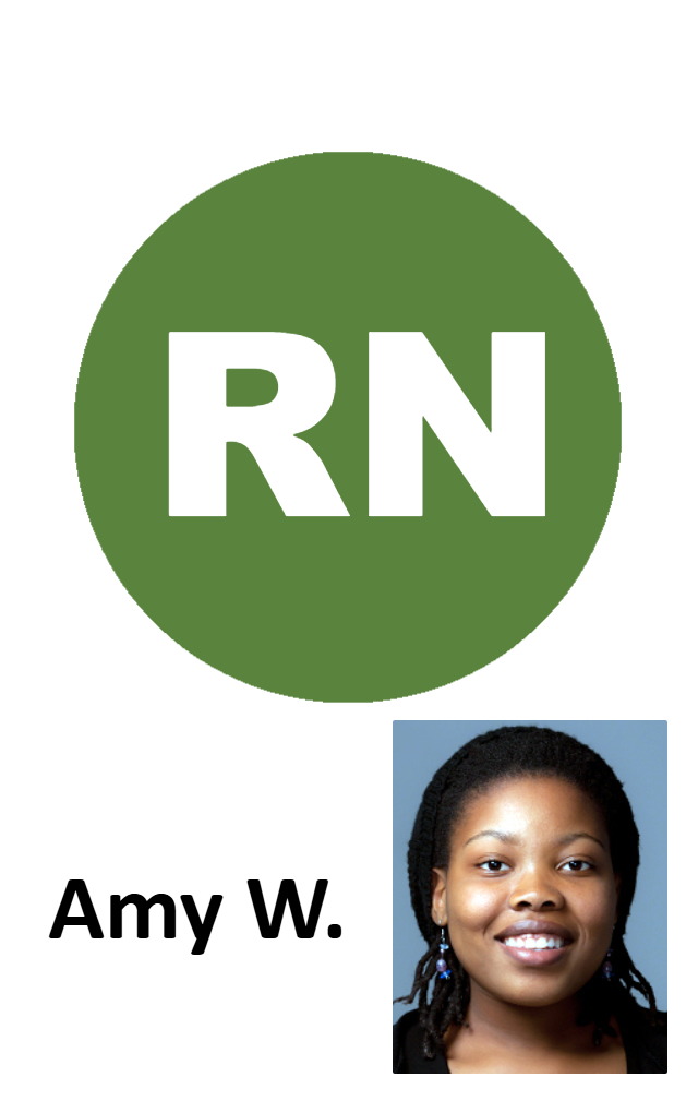 ID card template featuring a green circle with RN in white, headshot of a smiling woman with dark hair, name displayed beside photo, waterproof and bend resistant