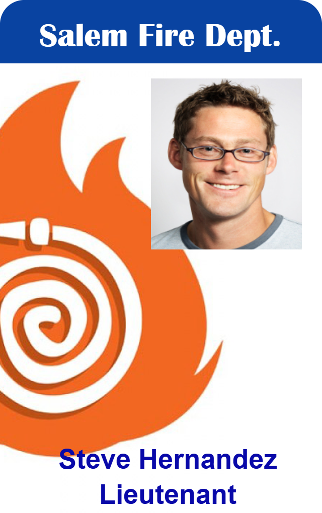 Template ID card for Salem Fire Dept., features badge with flame, portrait of man in glasses, text: Lieutenant. Durable PVC, wear resistant, 40mil thick option