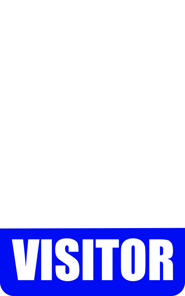 Template id badge featuring a blue sign with large VISITOR in bold white letters at the bottom, top is plain white; durable PVC, waterproof, 40mil thick option