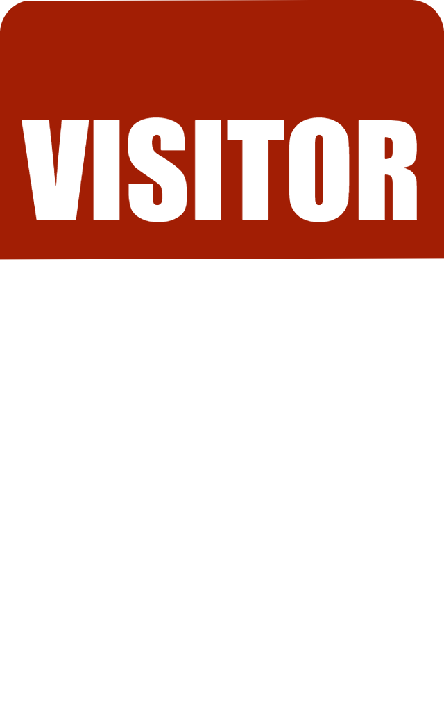 A template id badge featuring a red top section with “VISITOR” in bold white letters, a blank white area below, made with durable PVC, waterproof, and bend resistant