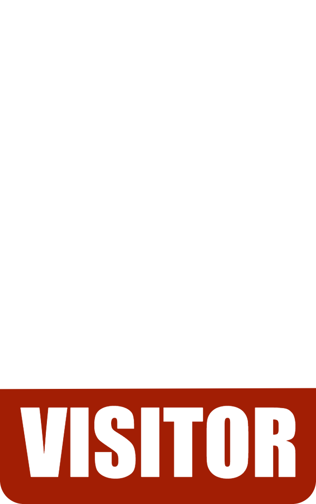 A template id card with a white background and a thick red band at the bottom. VISITOR in bold white capitals is displayed on the red band. Durable PVC, waterproof, wear resistant