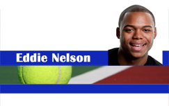 ID badge template featuring a man smiling next to bold blue text, with a tennis ball on court in foreground; durable PVC, waterproof, bend resistant, clear overlay option ID badge template featuring a man smiling next to bold blue text, with a tennis ball on court in foreground; durable PVC, waterproof, bend resistant, clear overlay option