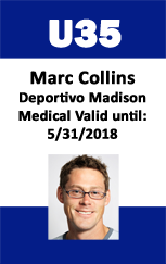 Template ID card with U35 at the top, states medical validity until 5/31/2018, features male headshot with glasses; durable PVC, bend resistant, clear overlay option
