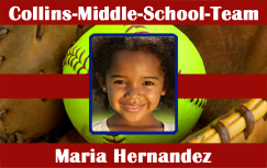 Template id card features a centered portrait of a smiling young girl over a softball background, Collins-Middle-School-Team in bold white text; durable PVC, waterproof, wear resistant Template id card features a centered portrait of a smiling young girl over a softball background, Collins-Middle-School-Team in bold white text; durable PVC, waterproof, wear resistant