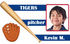 Template id card featuring a smiling boy as TIGERS pitcher with bat and glove, blue-striped background. Durable PVC, waterproof, bend resistant, clear overlay option Template id card featuring a smiling boy as TIGERS pitcher with bat and glove, blue-striped background. Durable PVC, waterproof, bend resistant, clear overlay option