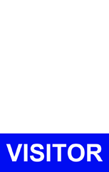 Template id badge featuring a blue sign with large VISITOR in bold white letters at the bottom, top is plain white; durable PVC, waterproof, 40mil thick option
