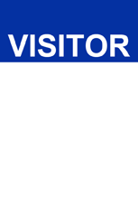 Template id badge featuring a blue top section with VISITOR in bold white lettering, blank and white below; durable PVC, 40mil thick option, waterproof