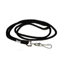 1/8'' Black Round Braid Non-Breakaway Lanyard. Metal Swivel Hook