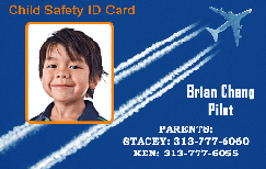 Child Safety ID card, airplane pilot.