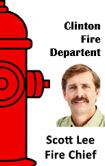 Template ID card featuring a red fire hydrant graphic, Clinton Fire Department text, headshot labeled Fire Chief; durable PVC, waterproof, bend resistant, clear overlay option