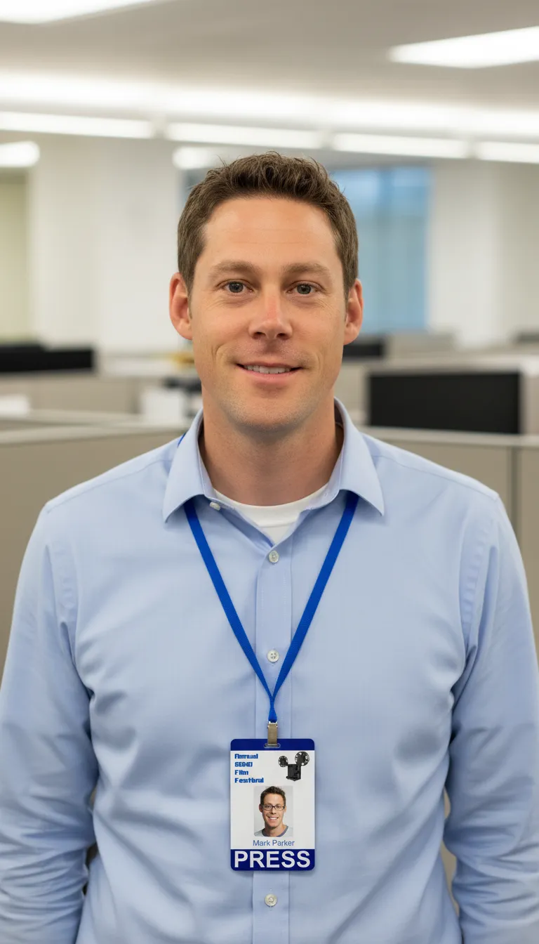 NFC enabled press ID card for an event with persons' photograph, name and highly visible word press.