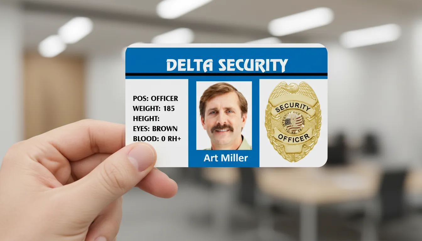 Security unit photo id card with RDID proximity chip access control option, featuring T-shape horizontal layout.