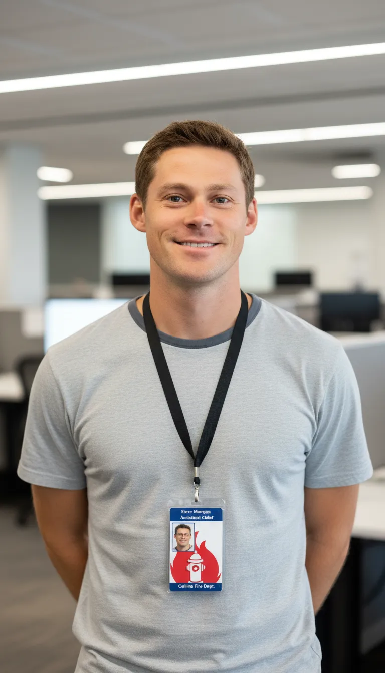 FD PVC ID card template with blue and white color blocks, featuring text fields and a circular logo area.