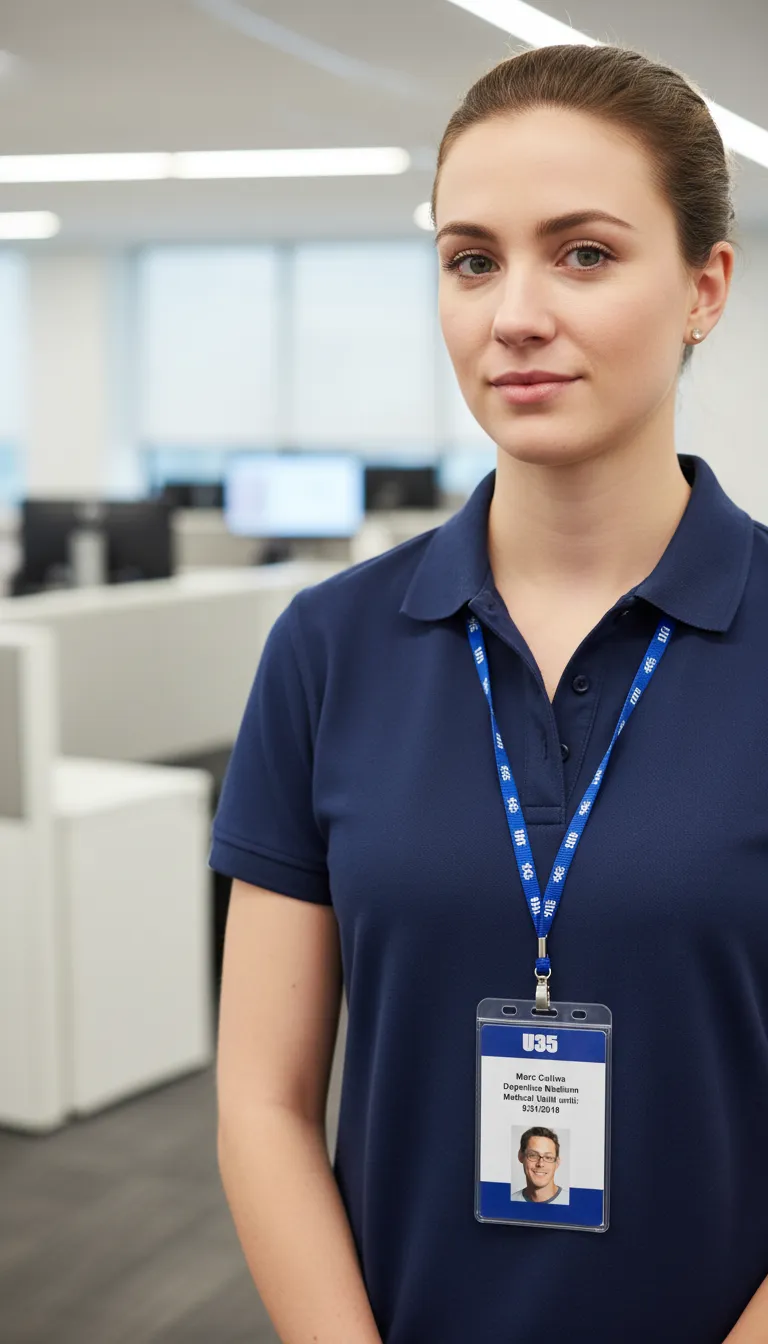 Under 35 soccer league, custom ID badge with blue and white design, with name and photo.