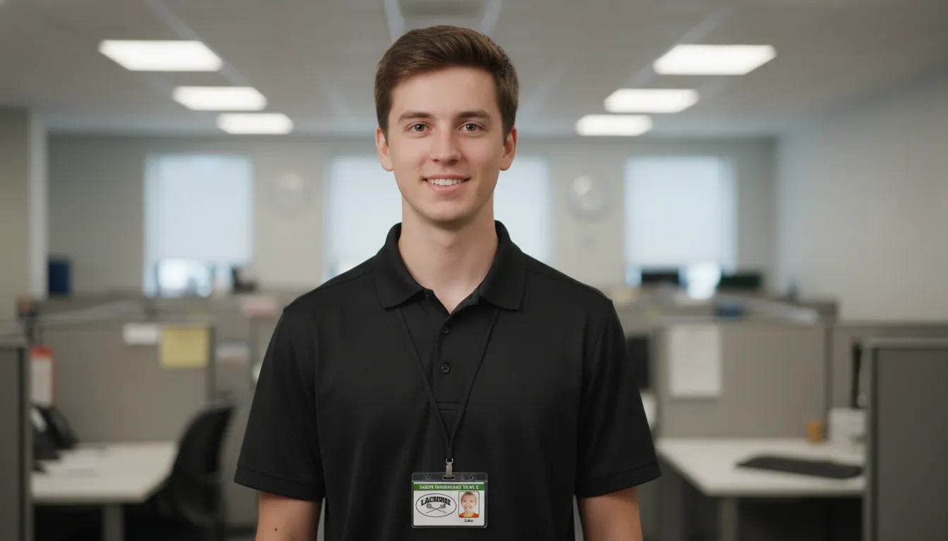 PVC photo ID badge for a school lacrosse team, with green and white color blocks, featuring text fields and lacrosse sticks.