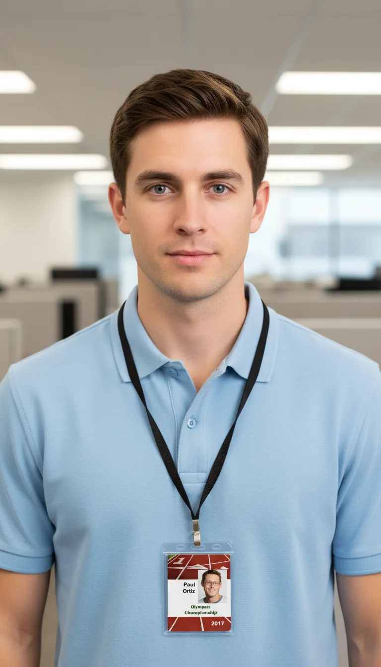 Professional ID card for athletic track runner team member, featuring , name, photo, and date of birth.