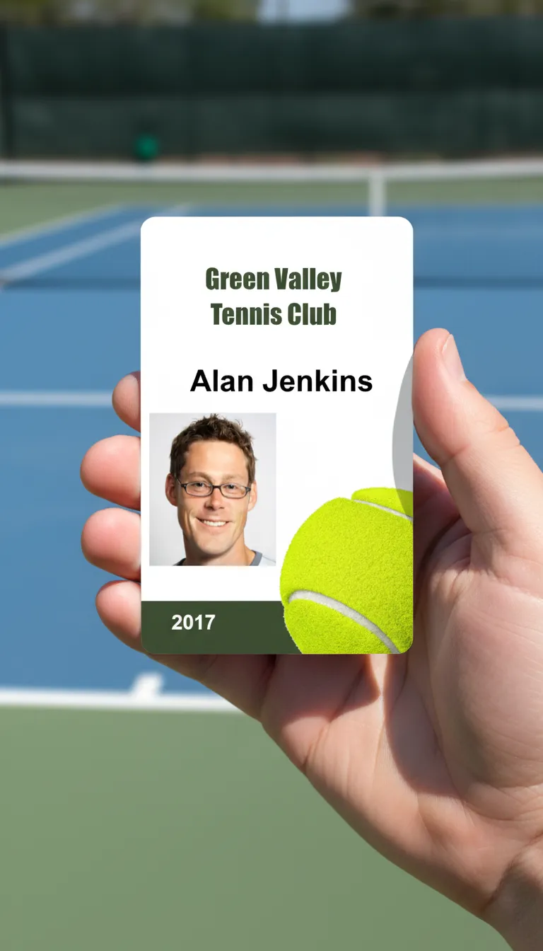 Durable ID card with blue and white design, featuring text fields and a  photo placeholder.