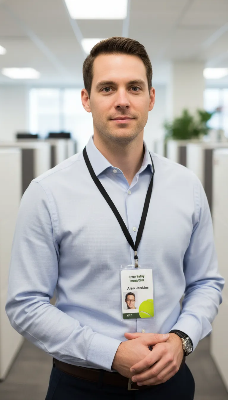 PVC tennis club ID card template with green and white color blocks, featuring text fields and logo area.