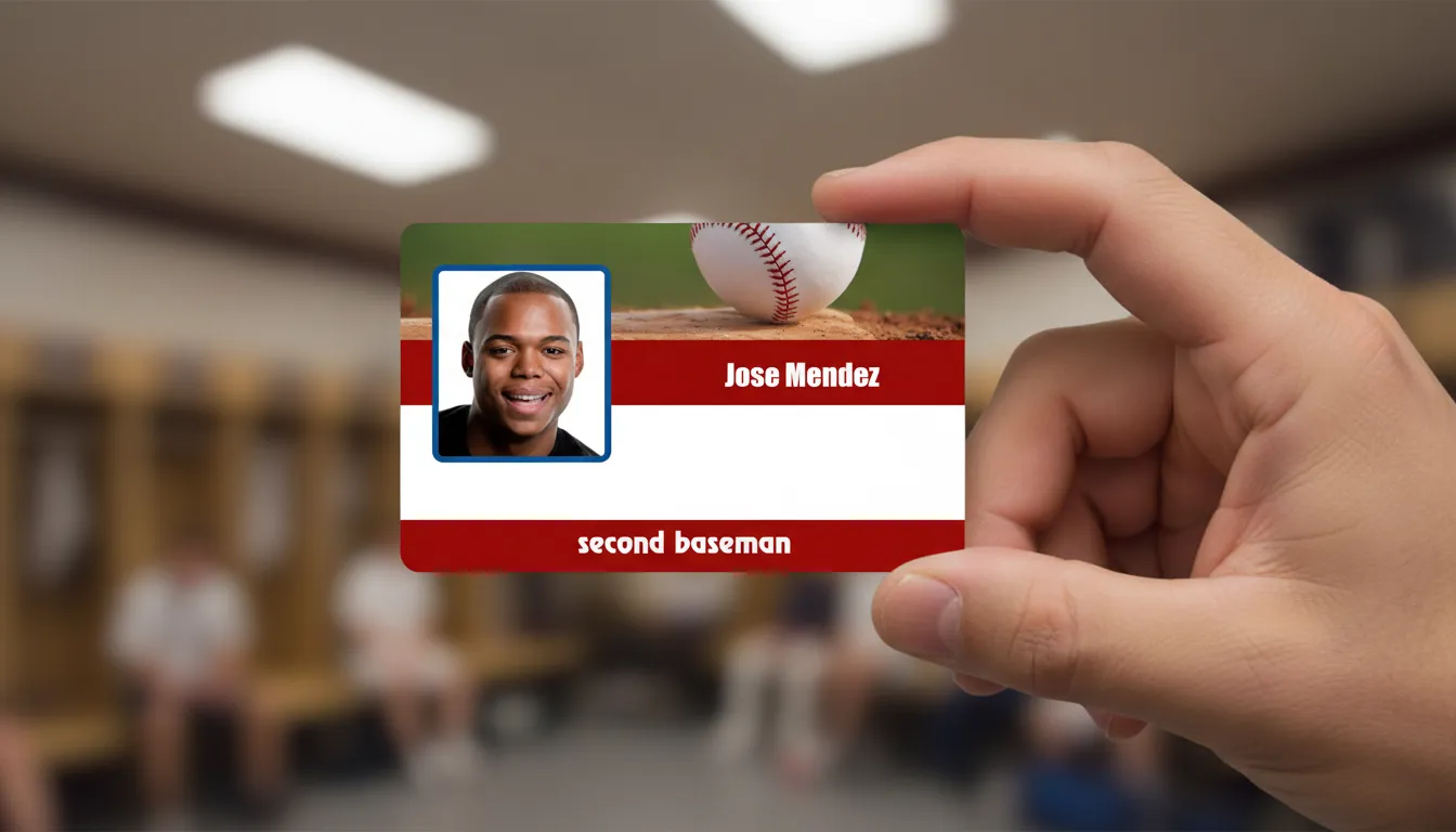 PVC golf player ID card template with brown and white design, featuring text fields and a circular photo area.