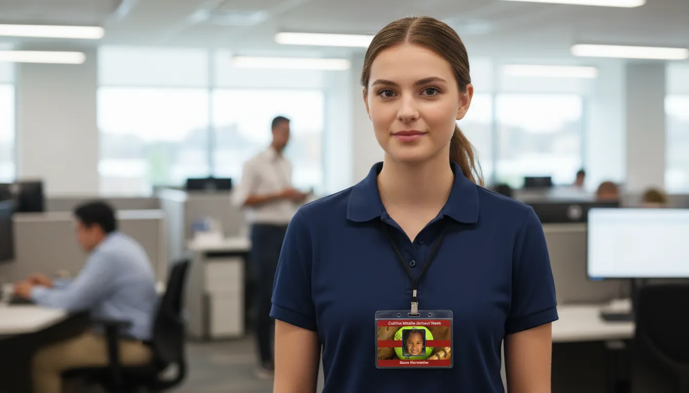 Middle school ID card template with brown and white color scheme, featuring name, title, and barcode.