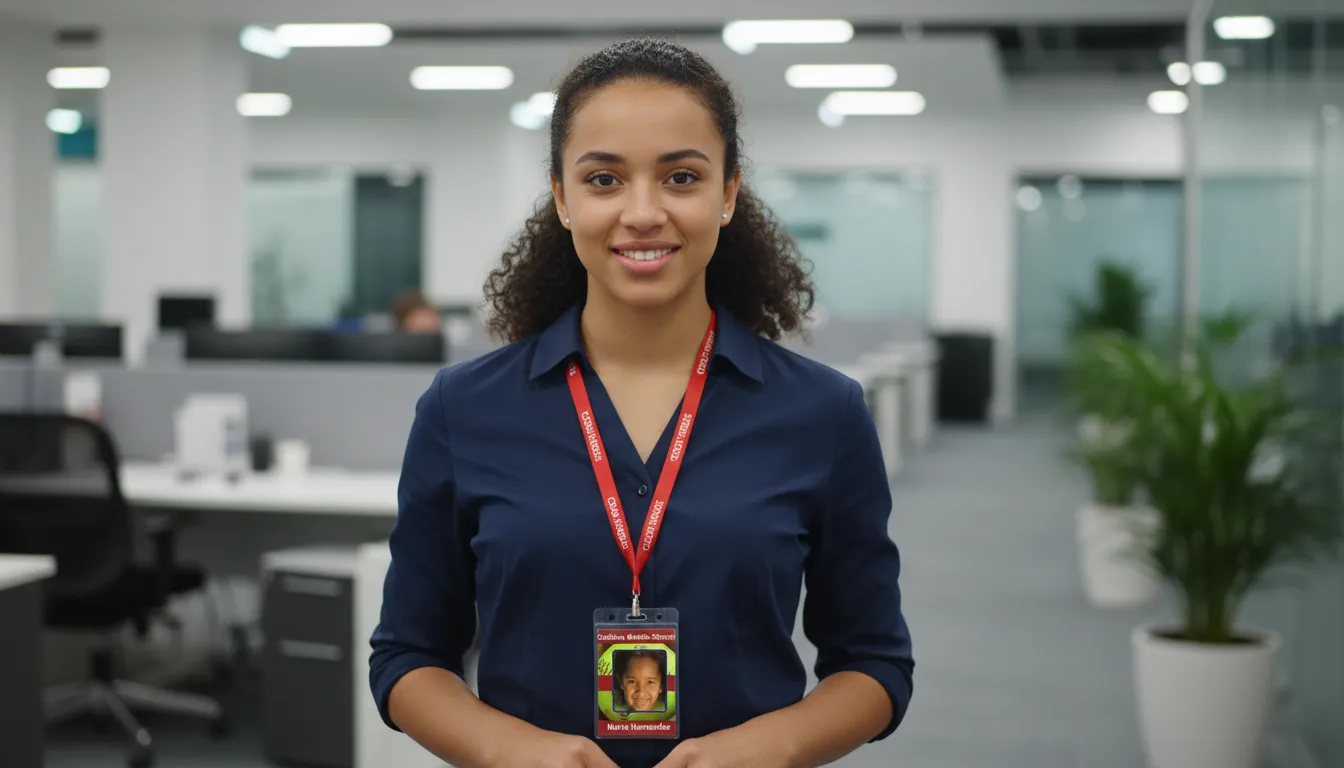 Middle school ID card with brown and white design, logo area, name, title, and barcode.