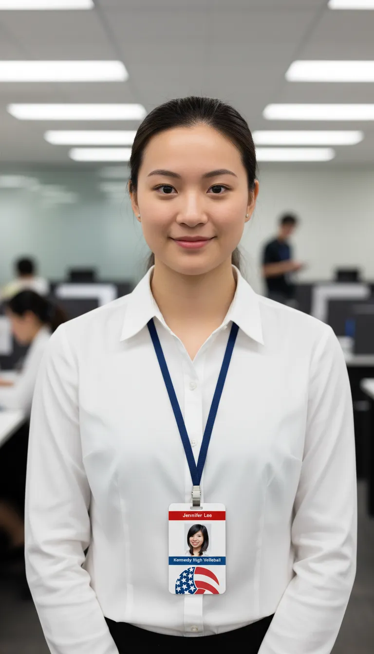 Durable volleyball team ID card with  colorful design, featuring text fields and photo placeholder.
