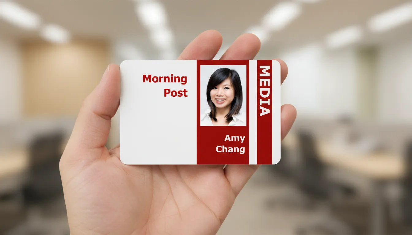 PVC media ID card design with brown and white color blocks, logo area, and text fields.