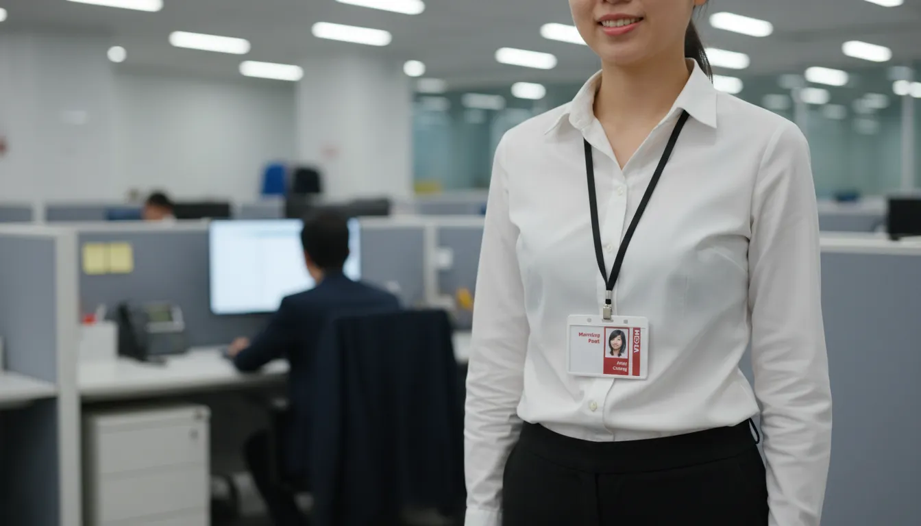 PVC media ID card template with brown and white design, featuring logo, text fields, and barcode.