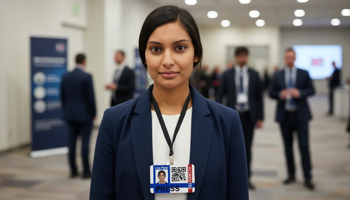 ID card with holographic overlay, blue, brown and white design, featuring text fields and barcode.