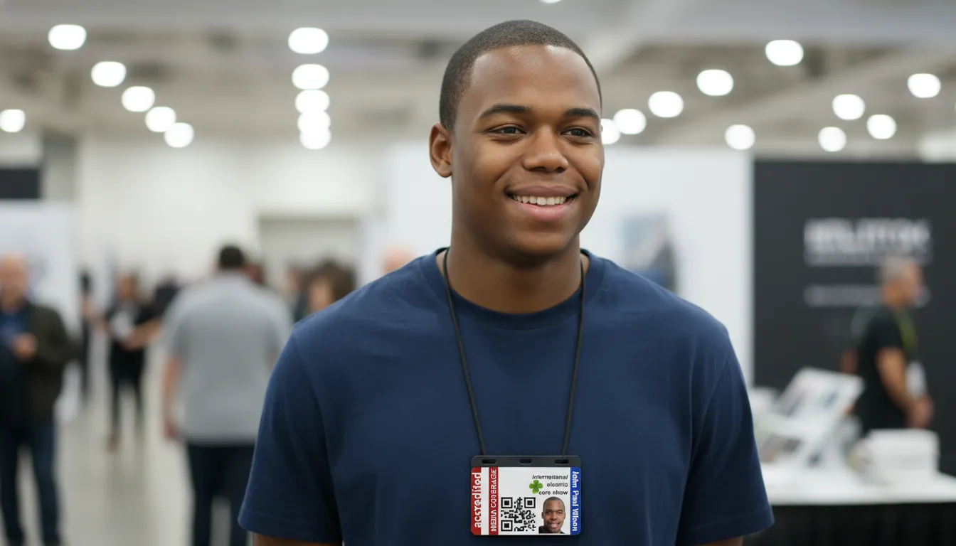PVC ID card template with brown and white color blocks, featuring text fields and logo area.