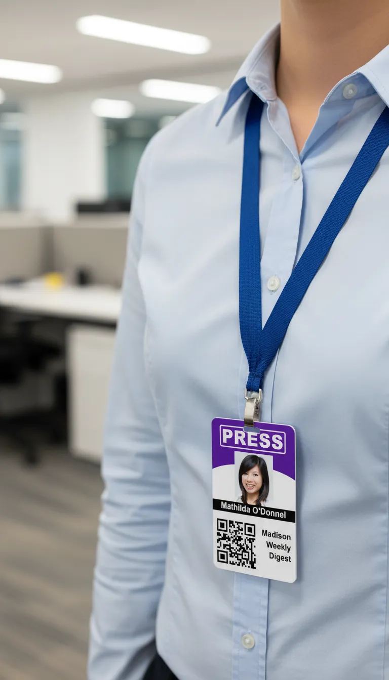 Durable ID card template with brown and white color scheme, featuring logo, name, and barcode.
