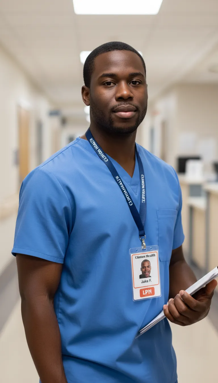 ID card with holographic overlay, orange and white design, featuring text fields and logo area.