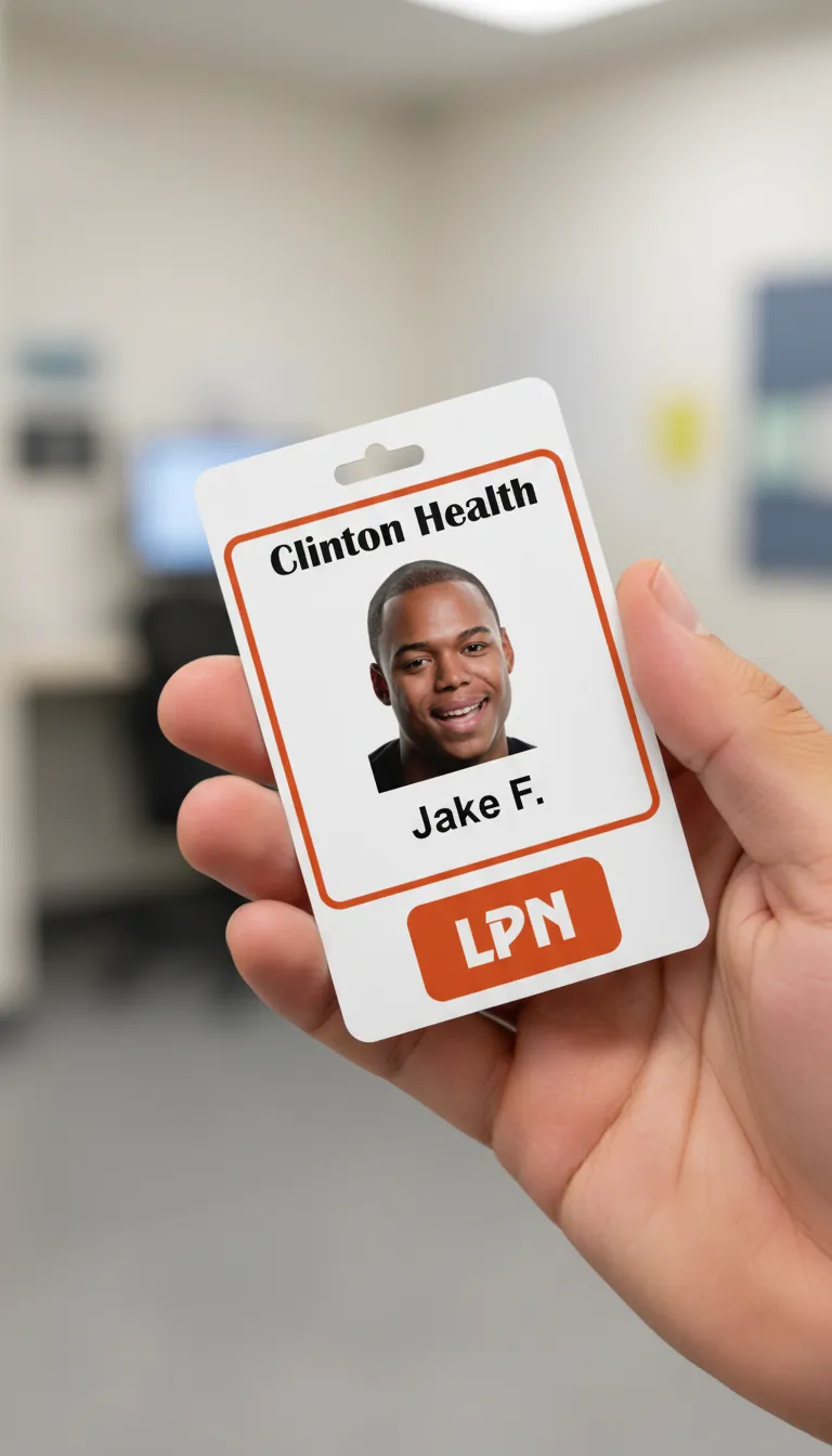 Professional ID card template with orange and white color scheme, featuring logo, name, and barcode.