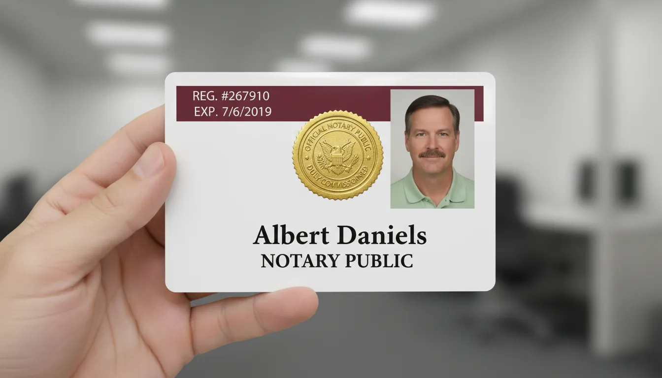 PVC ID badge with blue and white design, company logo, employee name, and barcode.