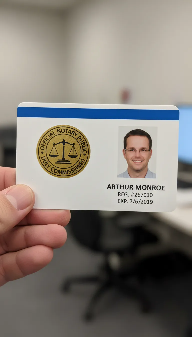 Notary public PVC ID card template featuring text fields and logo placeholder.