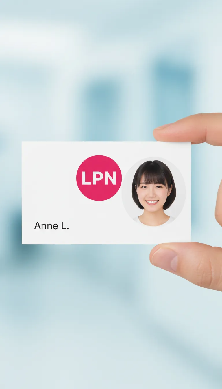 Interlacing circles design, photo id card for a nurse with optional RFID proximity access control chip.