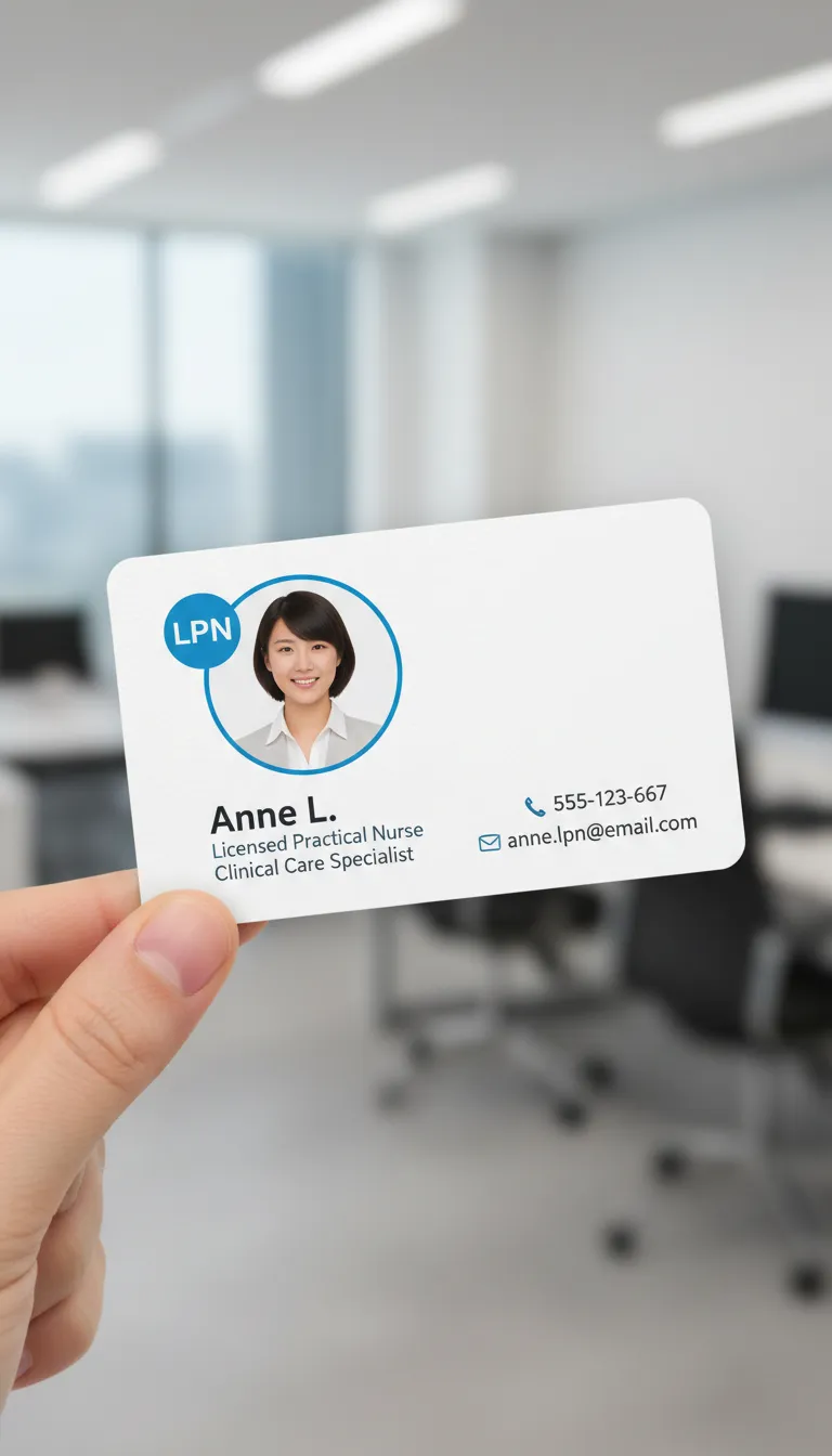 Pink circle in the middle layout photo id card for a nurse with built-in NFC chip for smartphone data read.