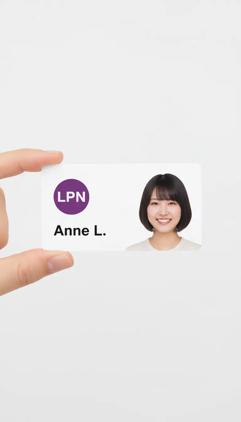 PVC id card for a medical nurse with extra protection layer of clear overlay, purple circle showing the job title.