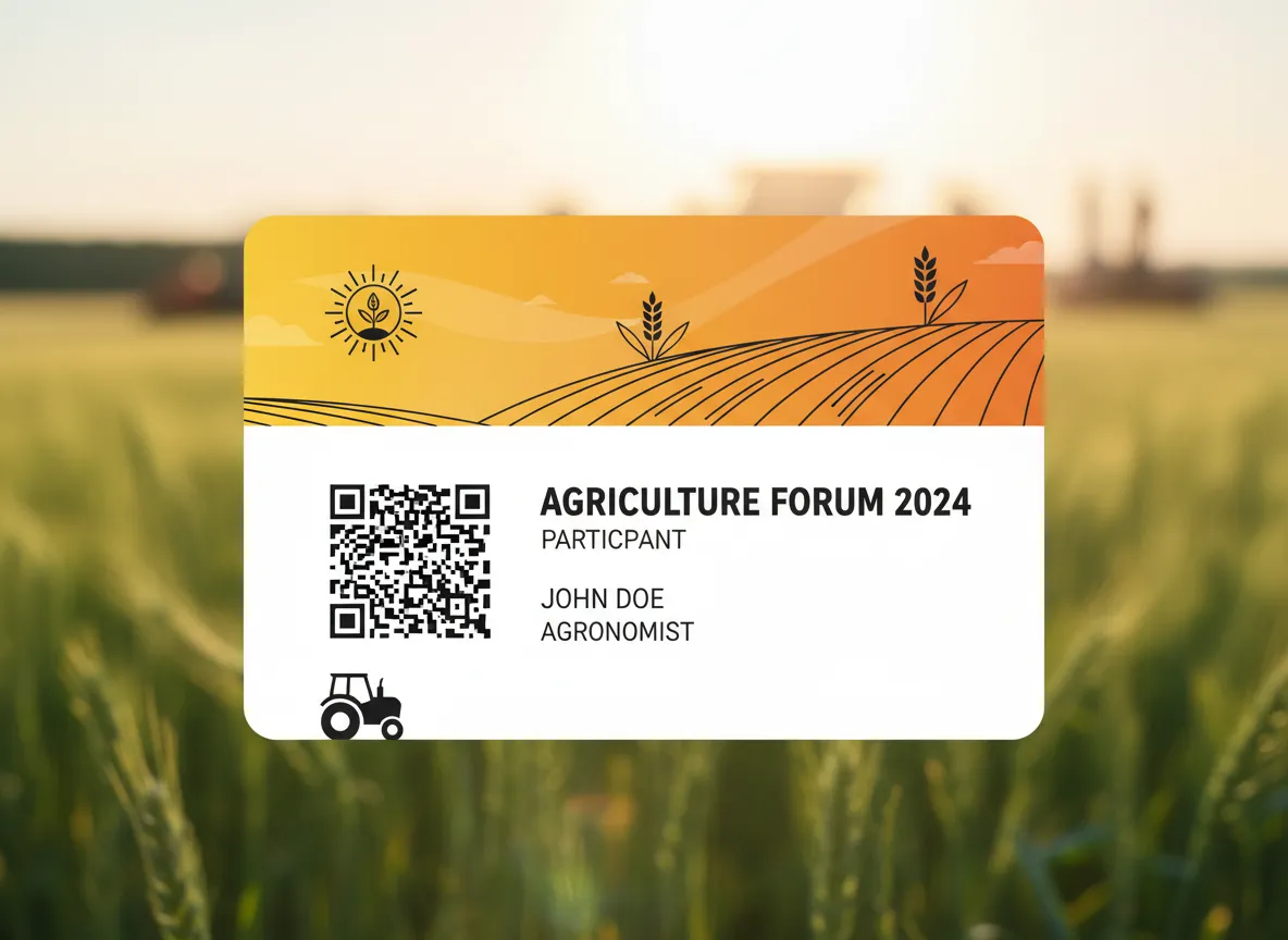 Event visitor pass featuring classic, 2 color panels design, showing conference name, access level, person title and QR code for smartphone scanning.