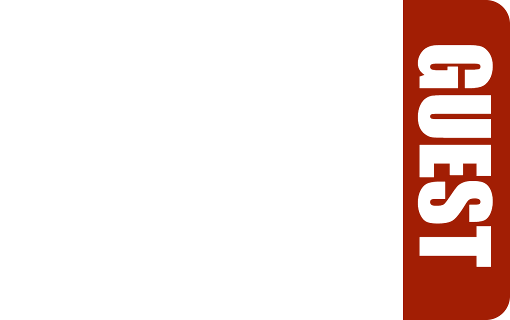 A template ID card with a vertical red bar on the right and "GUEST" in bold white letters, plain white background; wear resistant durable PVC, clear overlay option