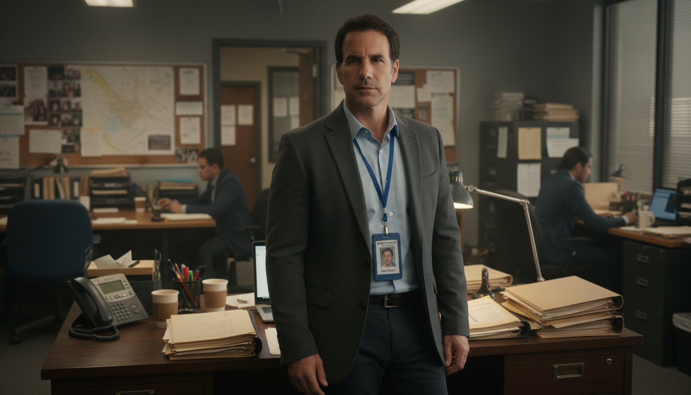 investigator id badge man in office