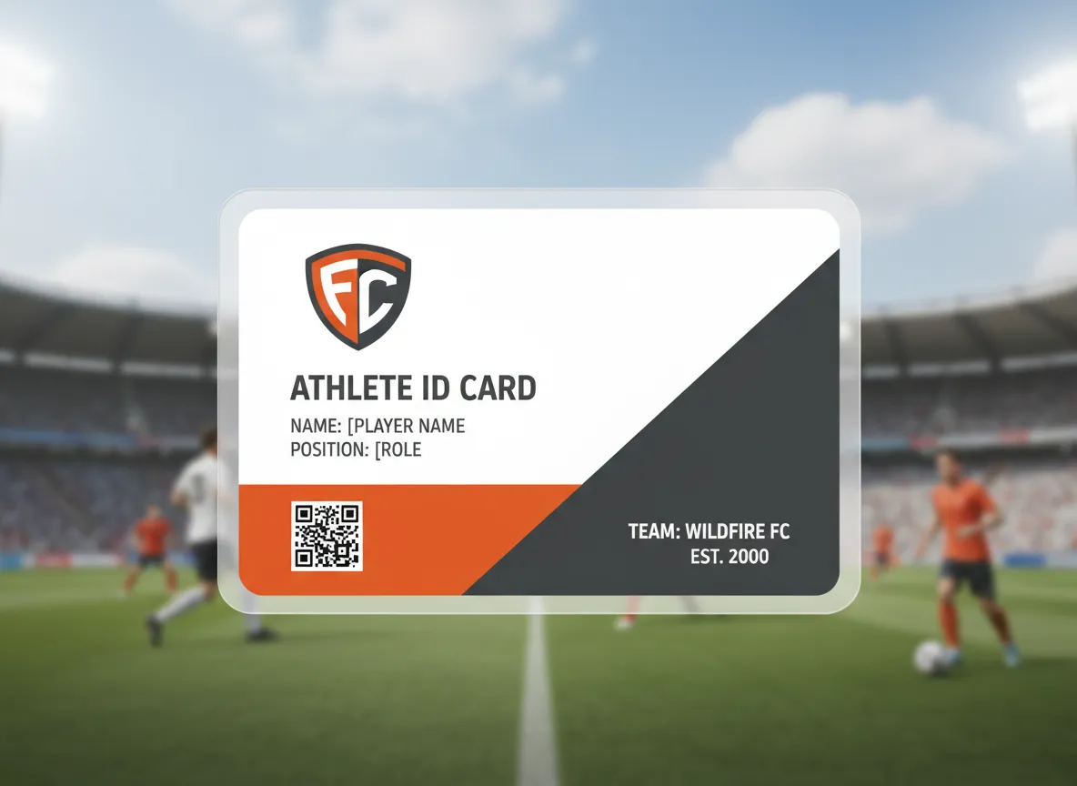 Little league football club ID card, no-photo type, equipped with RFID chip for facilities access control and attendance tracking.