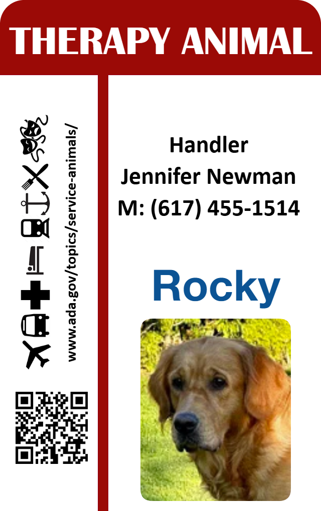Therapy animal id card with QR code and access icons