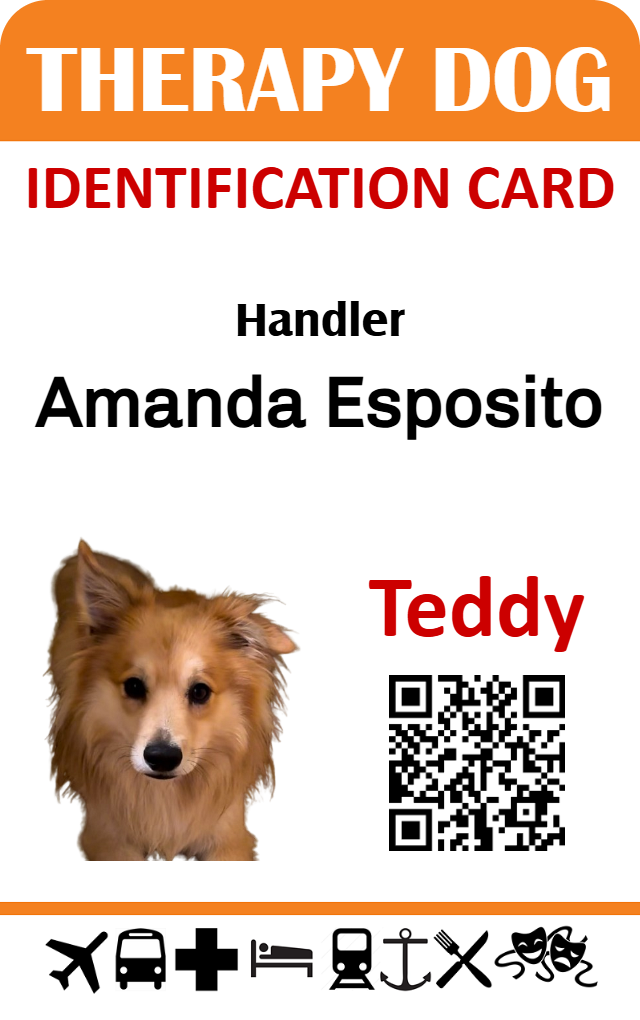 Therapy dog id badge with QR code and access icons