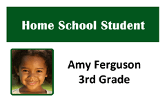 Template home school student id card with a child’s photo on the left, grade and name on the right, clear overlay option, waterproof, durable PVC