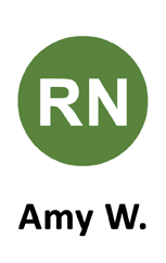 ID badge template featuring a green circle with white "RN" initials above bold black text on white. Durable PVC, waterproof, bend resistant, 40mil thick option