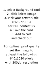 Template for uploading artwork to create an ID card or ID badge: use the Background tool, select image, upload PNG/JPG, save, add to cart, set to 640x1020 at 300dpi. Try 40mil thick option, waterproof, or NFC near-frequency field option